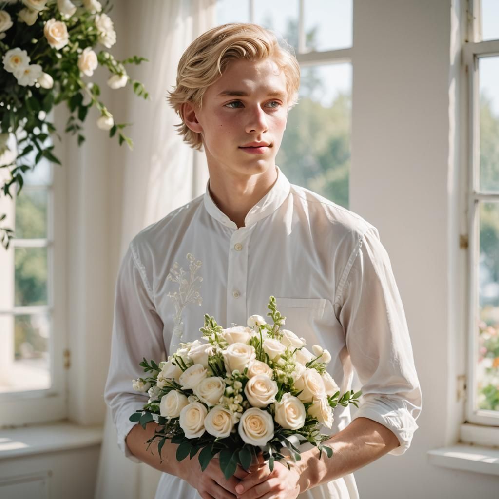 Boy in Wedding Dress: High-Key Studio Photography