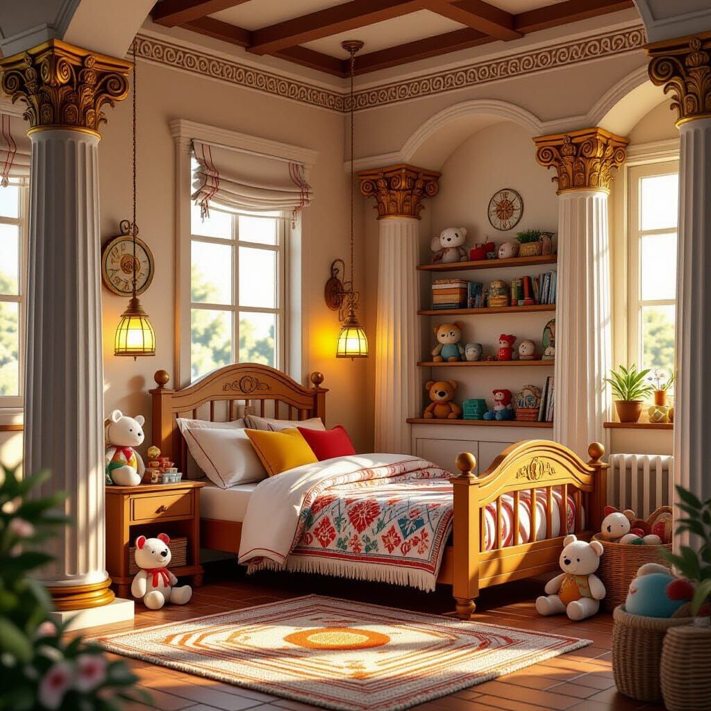 Cozy Greek Girl's Bedroom with Toys