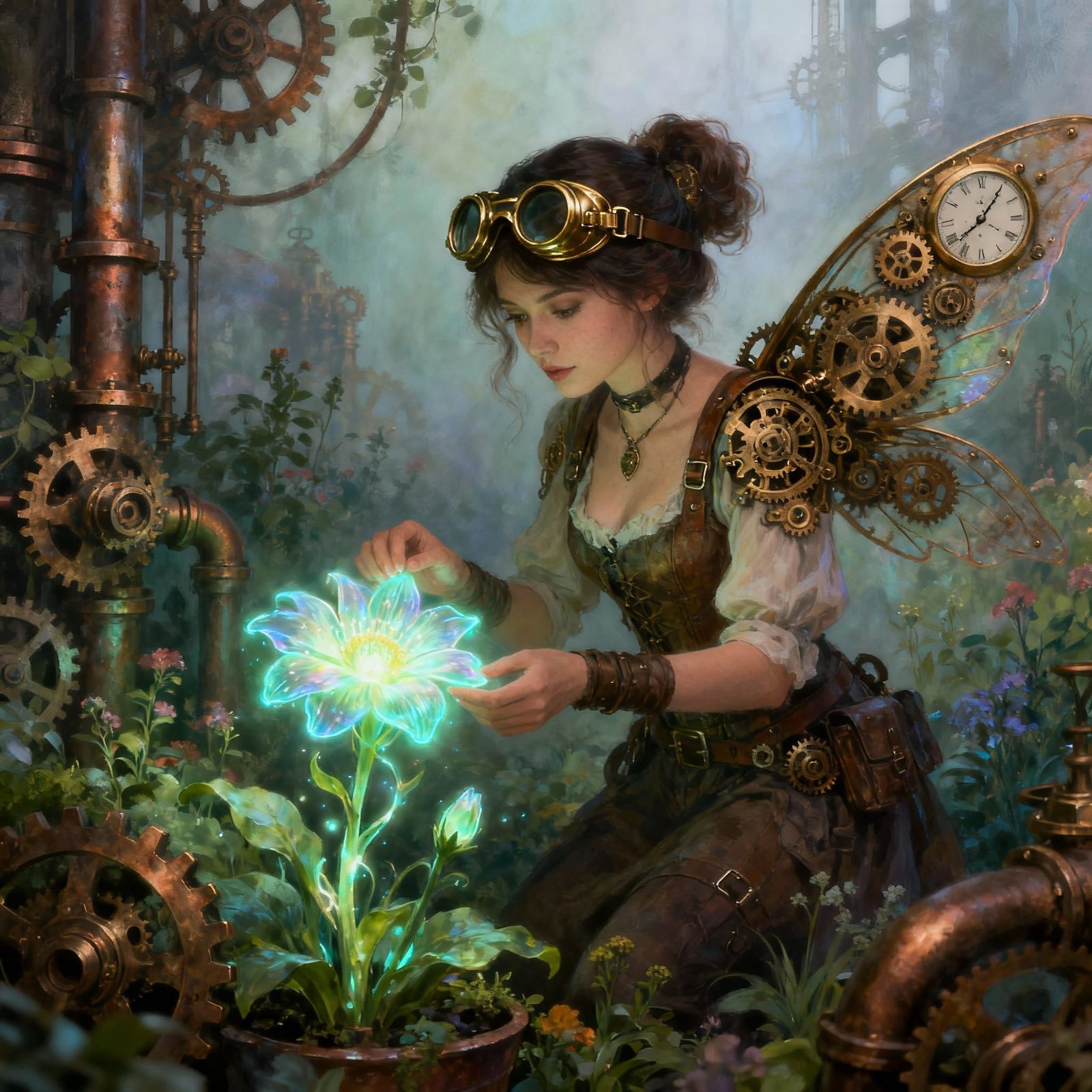 Steampunk Garden Woman with Clockwork Wings
