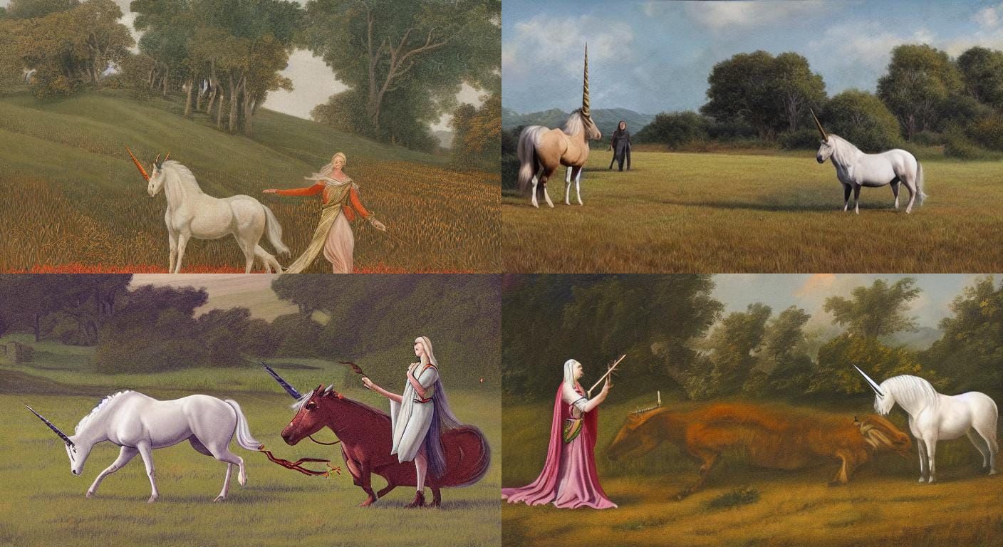 Unicorn and Woman in Peaceful Meadow