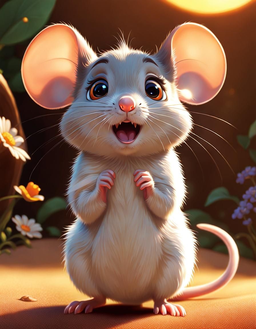 Cute Surprised Mouse in Pixar Anime Style