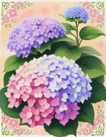 Botanical Hydrangea in Impressionist Watercolor Style