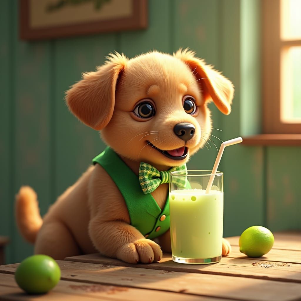 Puppy's Lime Milkshake: A Whimsical Digital Art Masterpiece