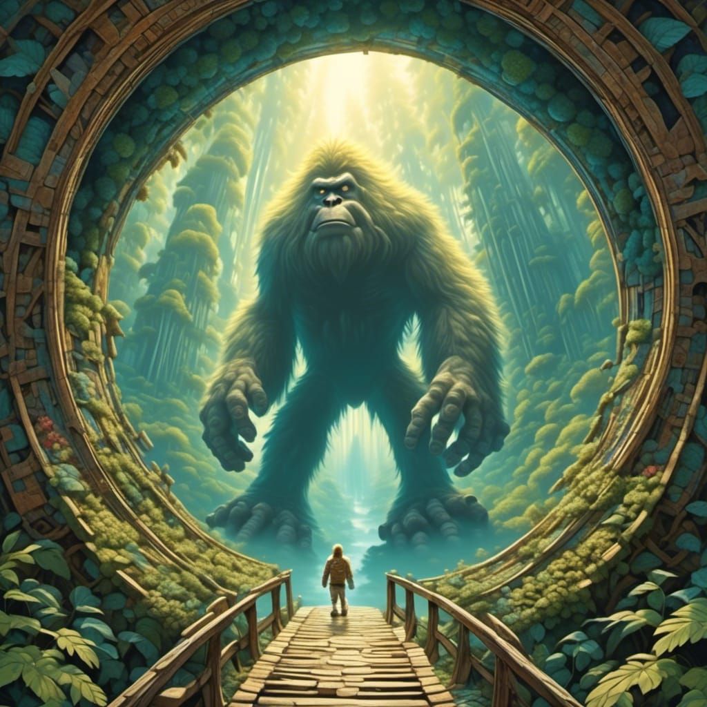 Bigfoot Crossing Portal in Cartoon Style