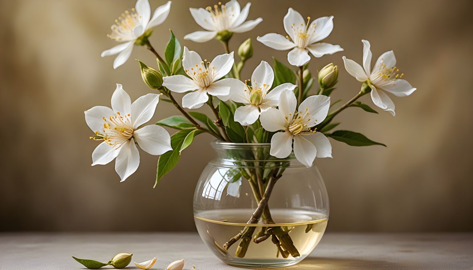 Elegant White Tea Blossoms in Glass Vase