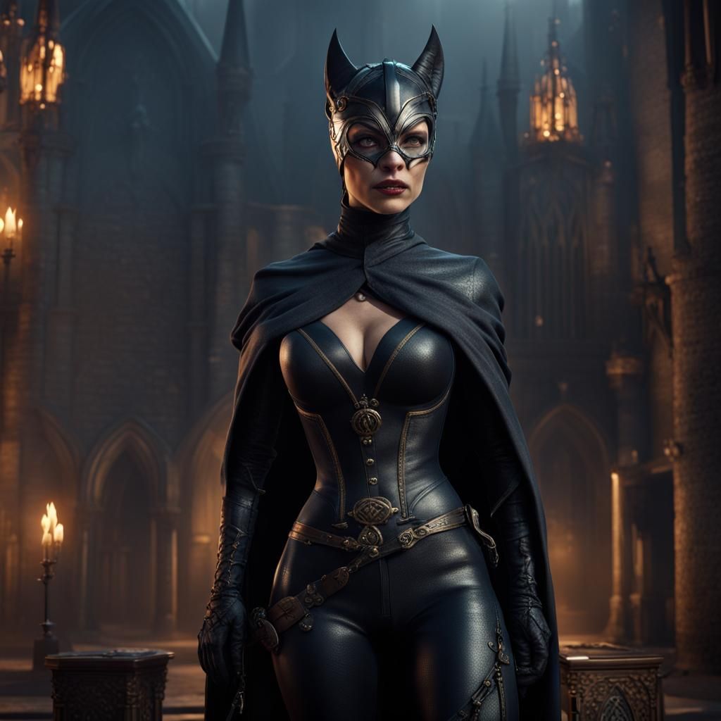 Catwoman as Medieval Witch in Detailed Matte Painting