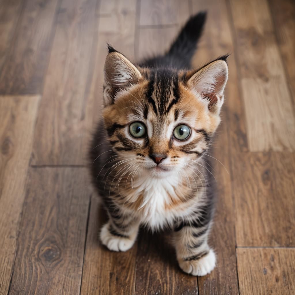 High-Contrast Kitten Portrait with Creamy Bokeh