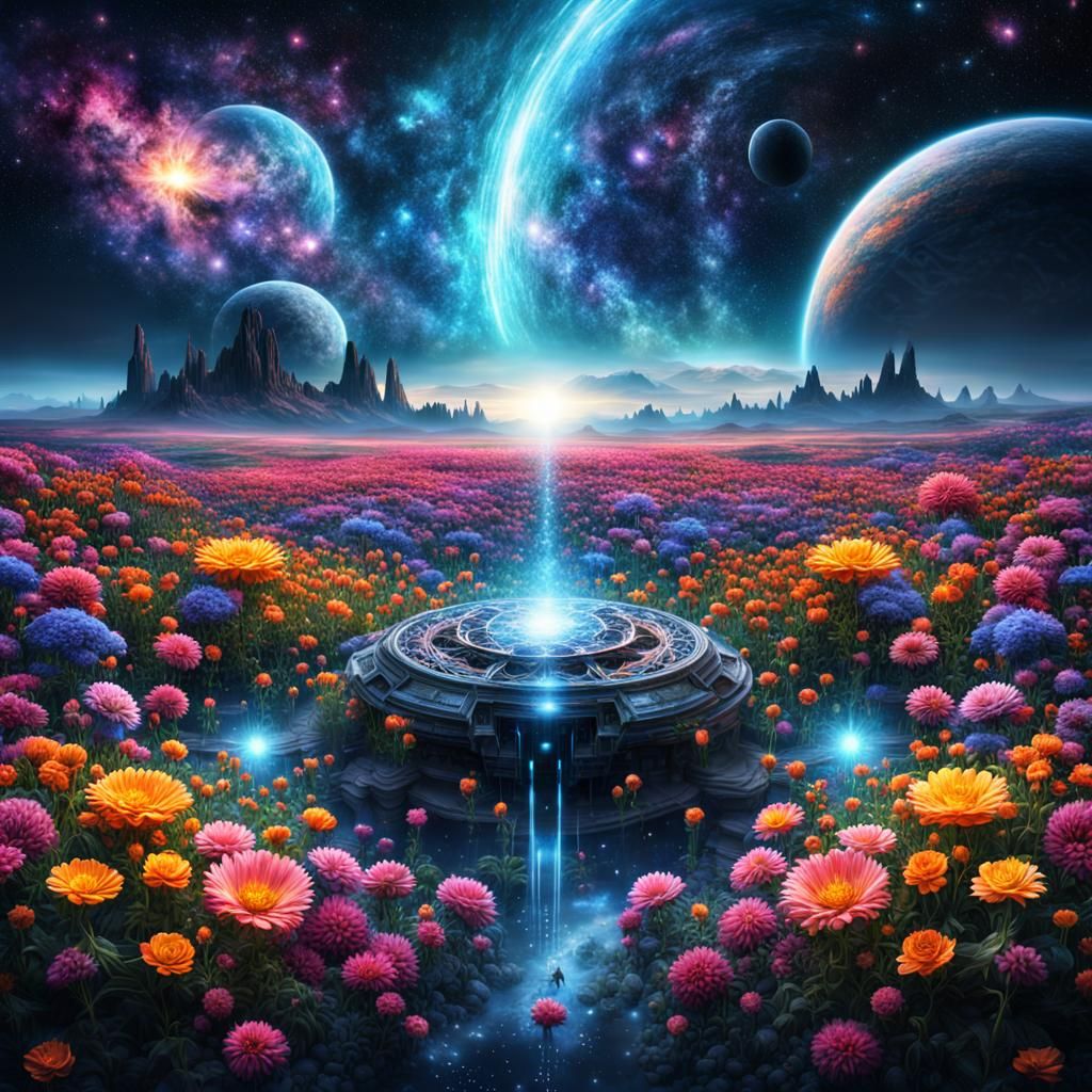 Intricate Galactic Flower: A Digital Matte Painting