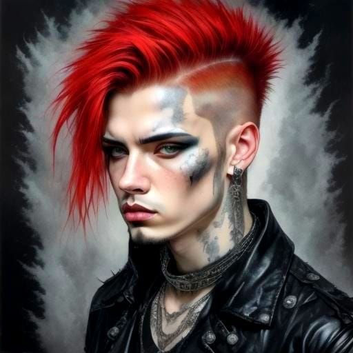 Watercolor Portrait of a Punk Man with Silver Glitter