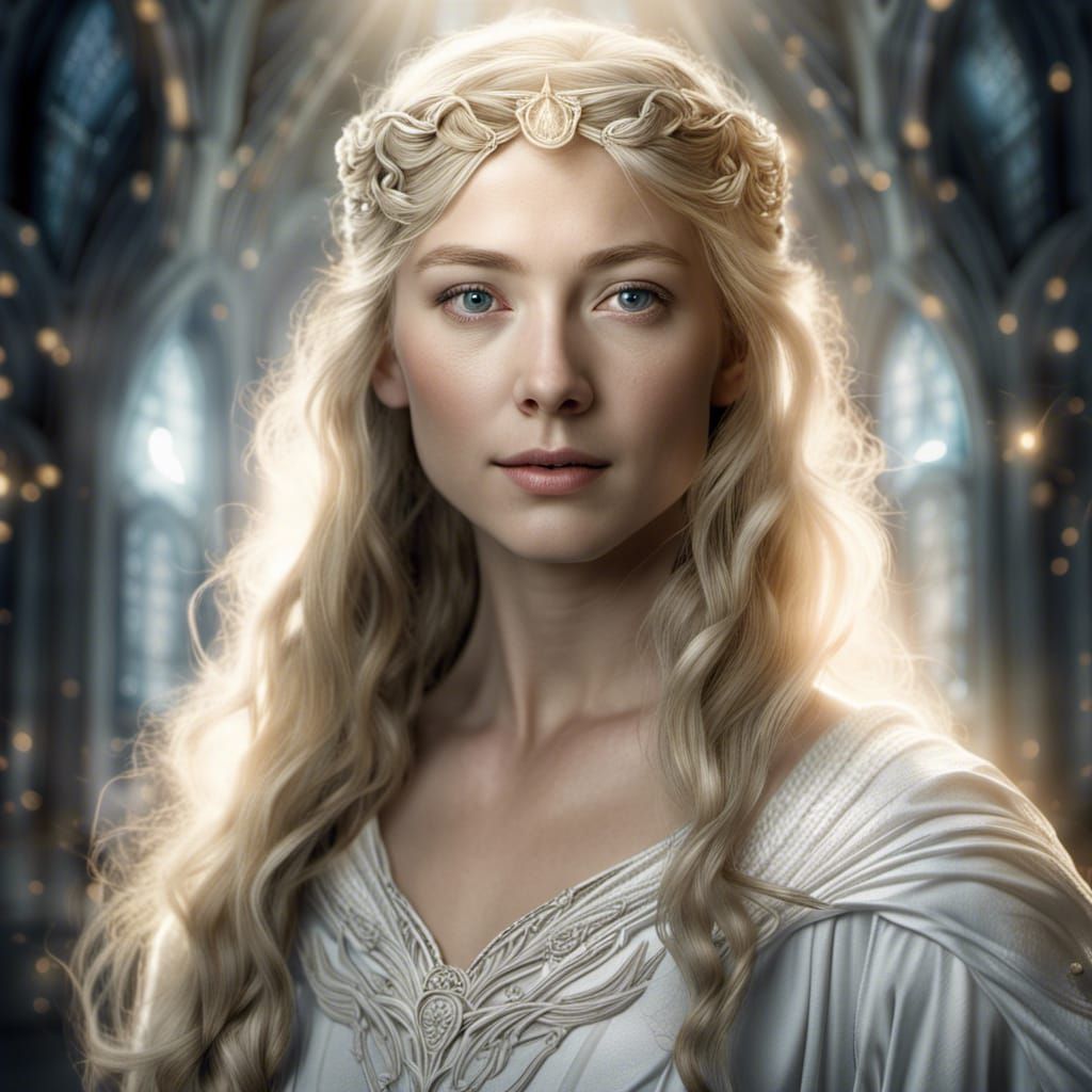 Hyperrealistic Portrait of Galadriel in Light