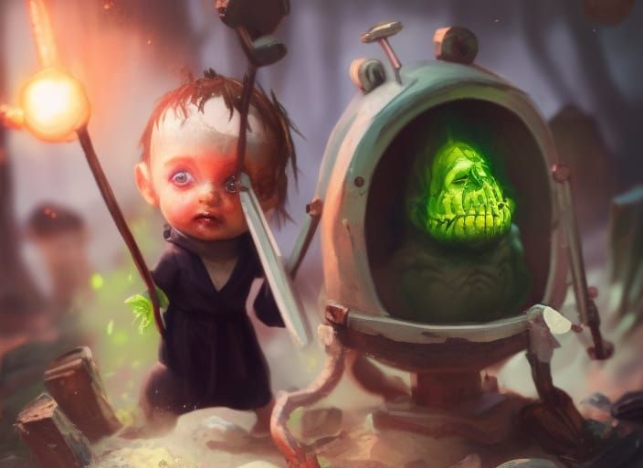 Kawaii Baby Frankenstein Monster Sandbox Illustration