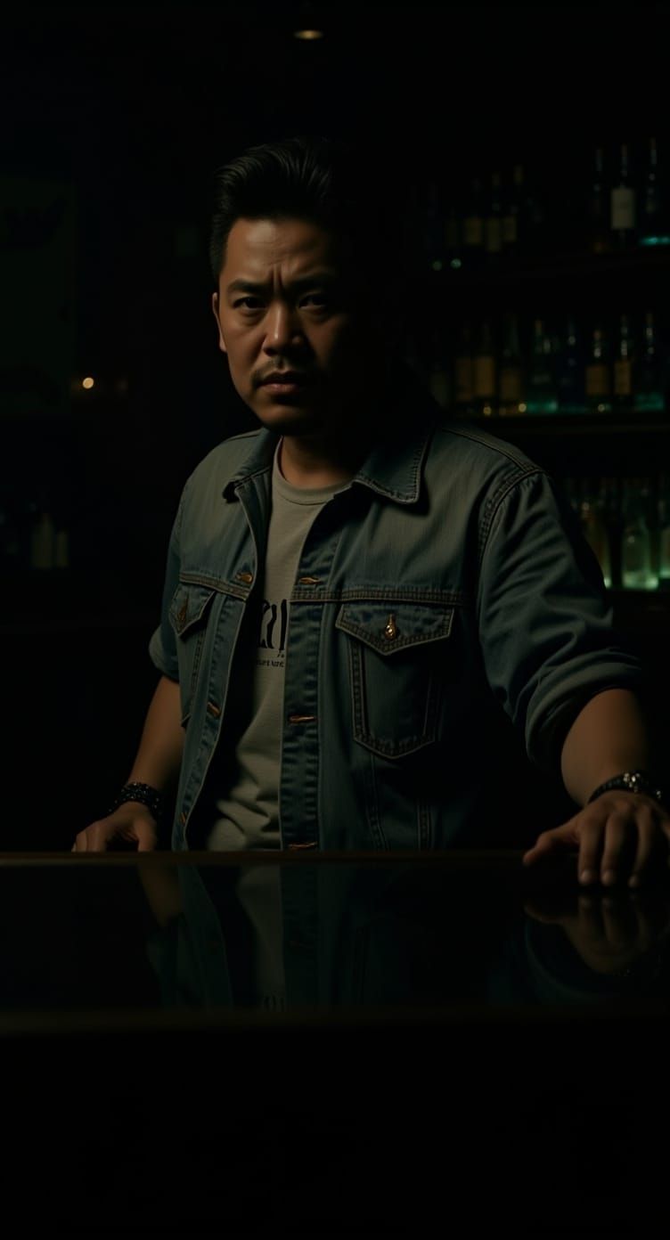Neo-Noir Bartender in 1990s American Film Style