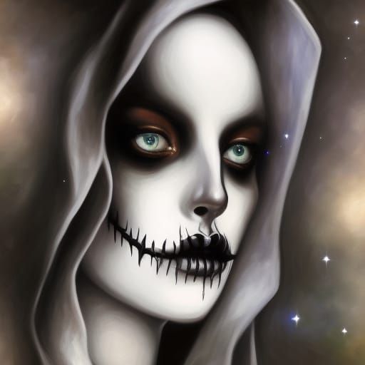 Surreal Pale Woman Skull in Gothic Dress
