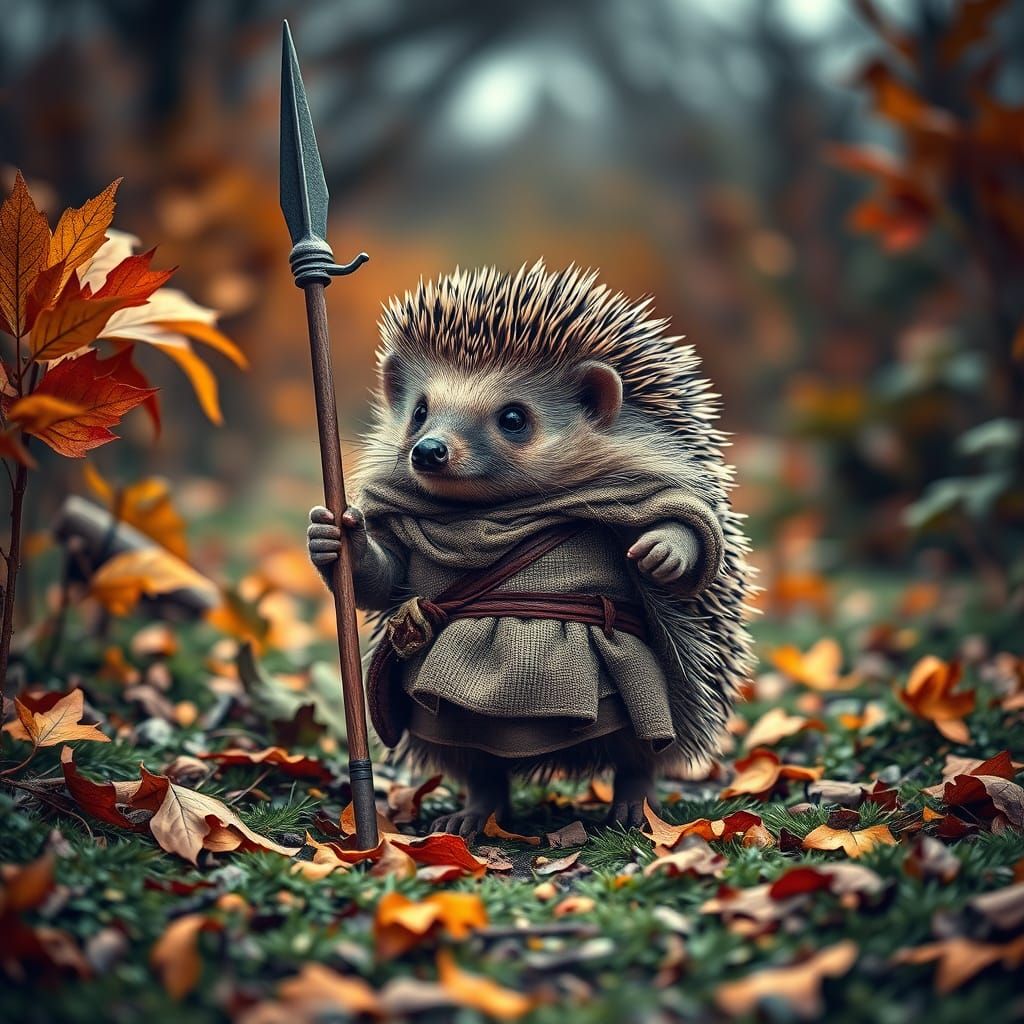 Autumn Hedgehog Knight in Hyperrealistic HDR