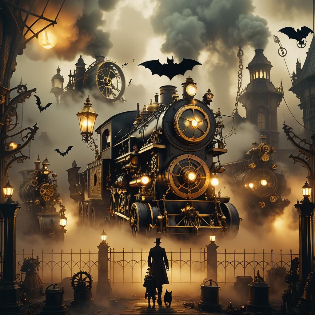 Steampunk Halloween: Frankie, Bats, Ghosts, and Engine