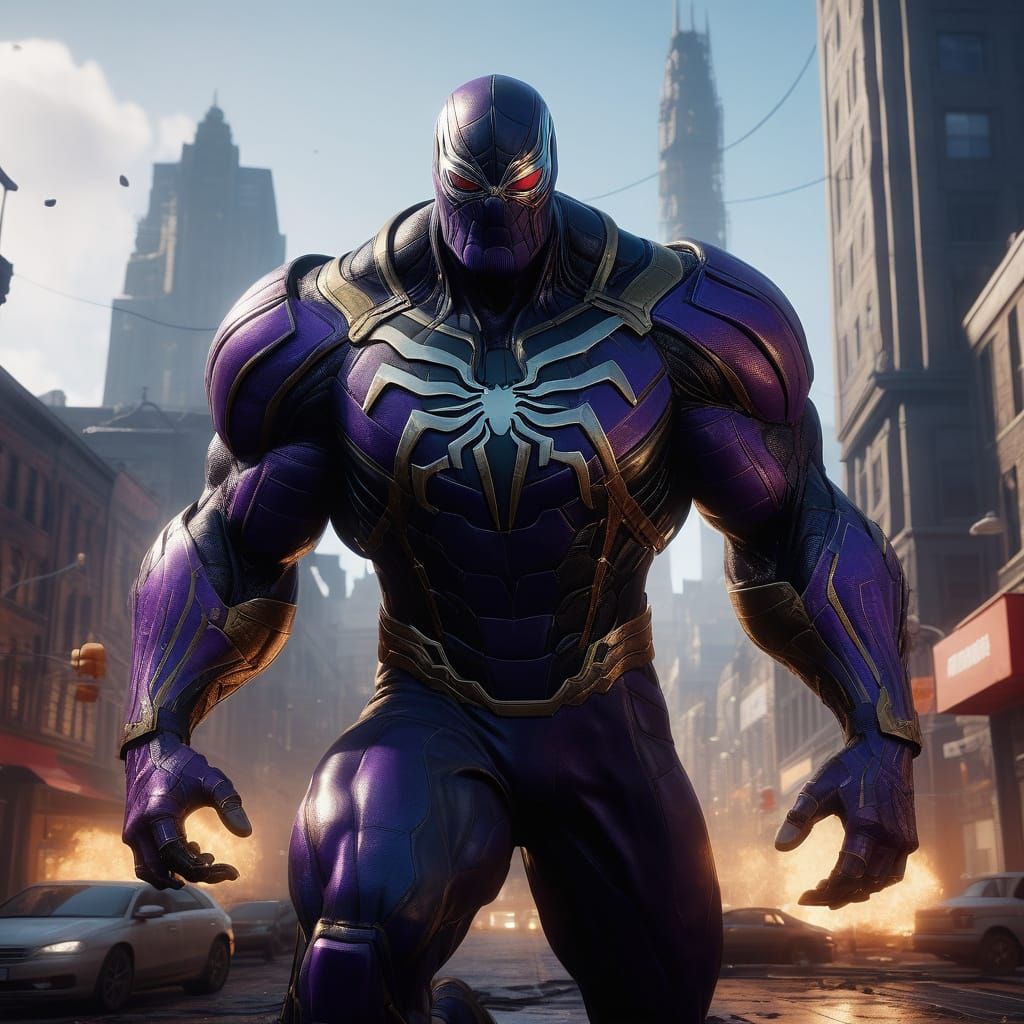 Dark Cosmic Hybrid: Venomous Thanos-Spider Being