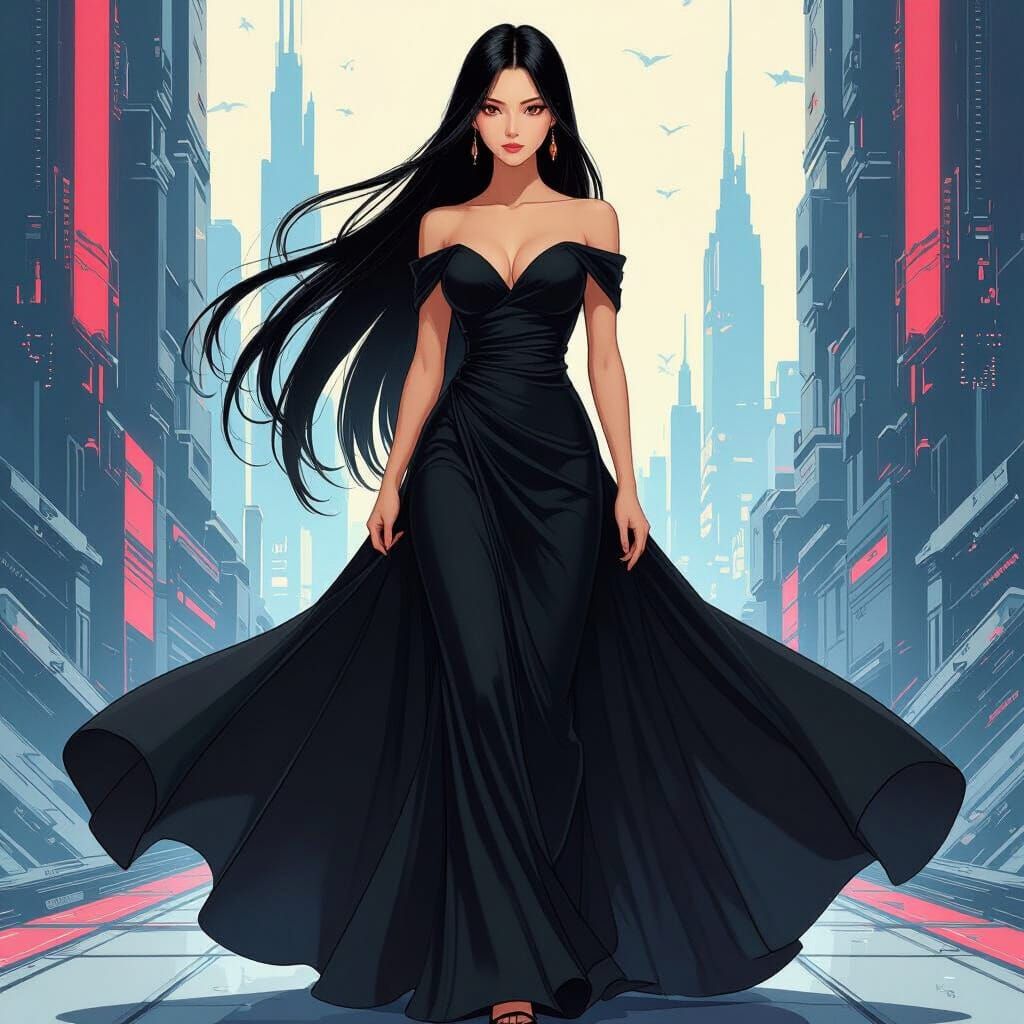 Futuristic Anime Woman in Vibrant Robotech Style