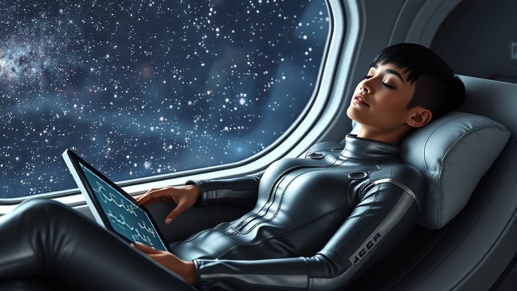 Fit Astronaut in Futuristic Starship Cabin