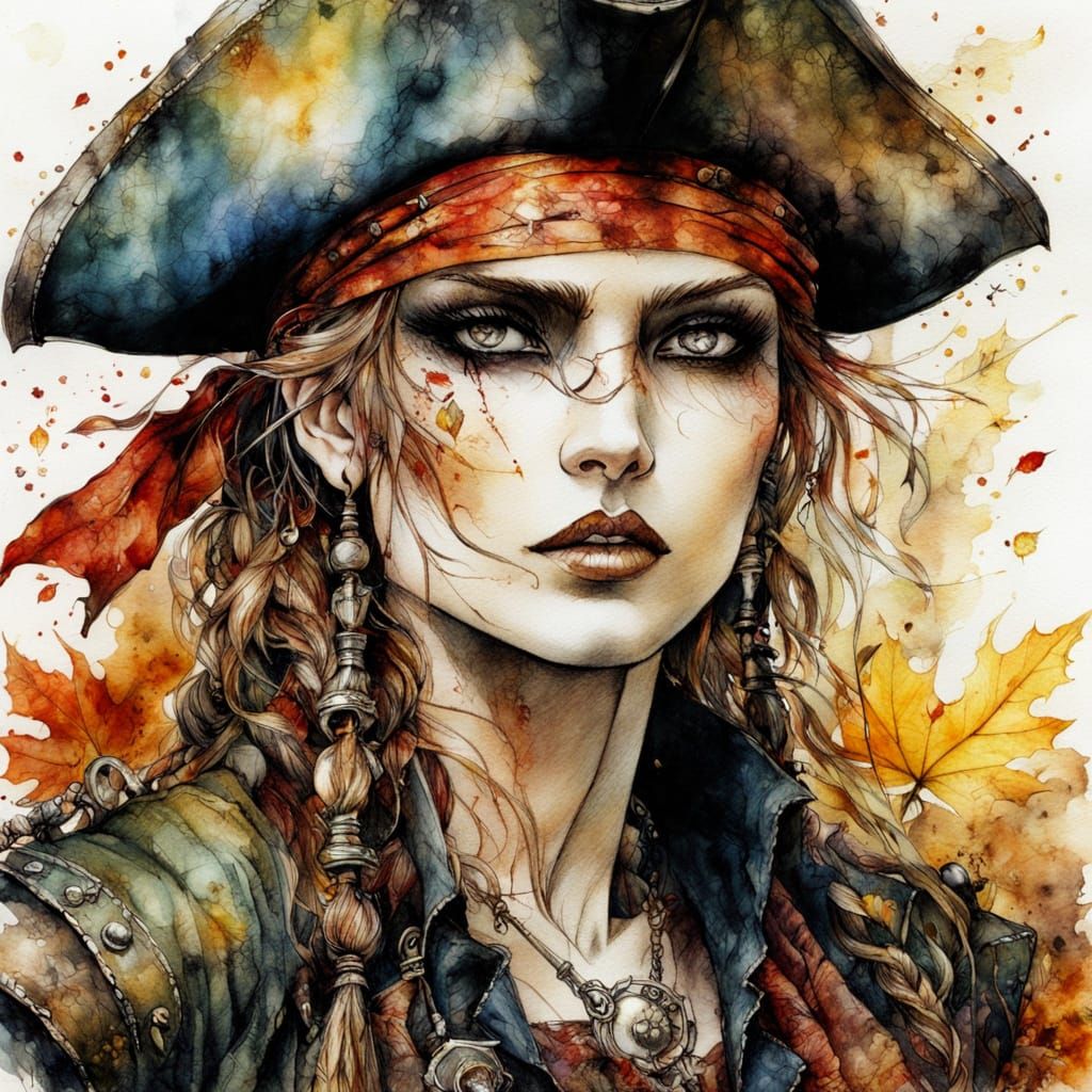 Alcohol Ink Pirate Portrait in Autumn Hues