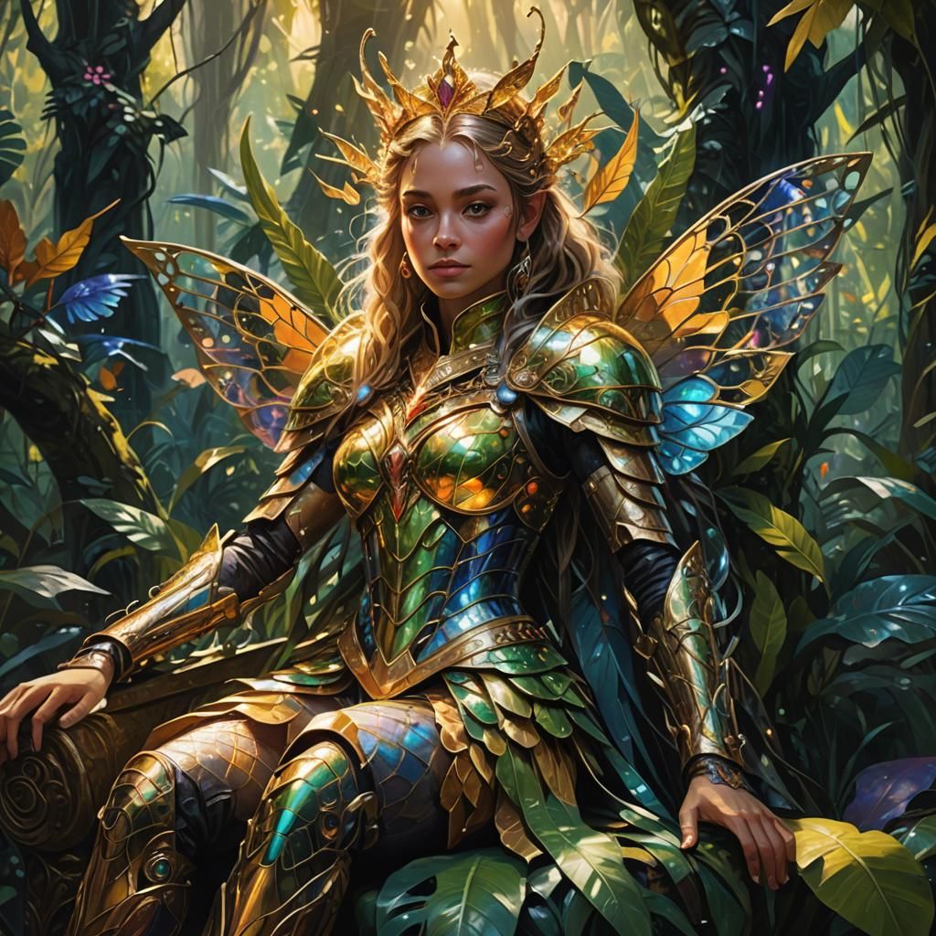 Bug Princess on Jungle Throne: Fantasy Art