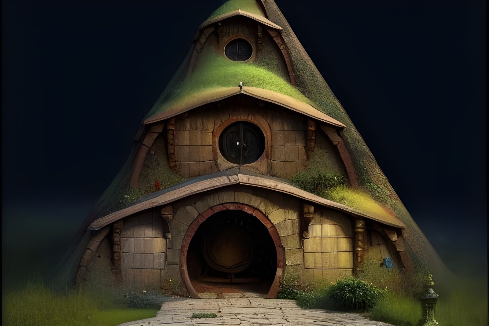 Hobbit House Pyramid in Detailed Matte Painting Style