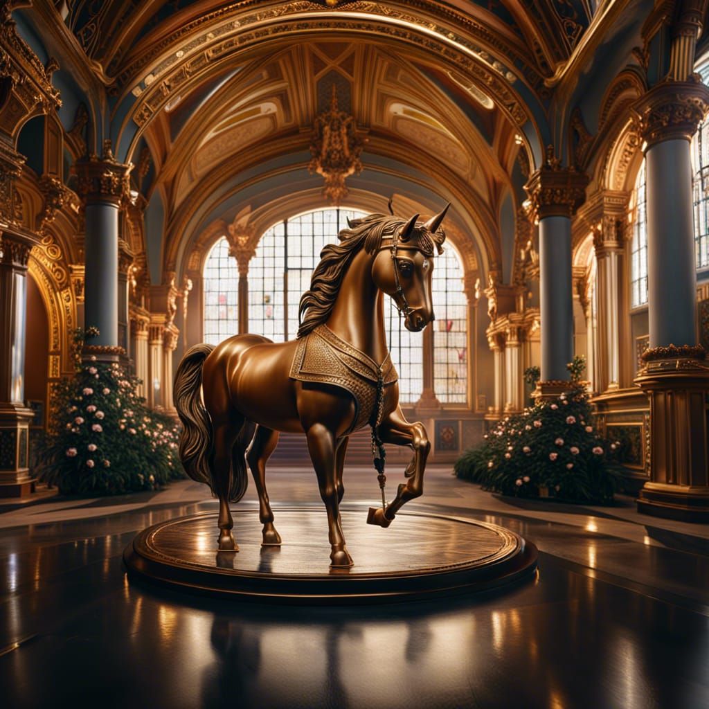 Golden Unicorn Prancing on a Fairytale Carousel