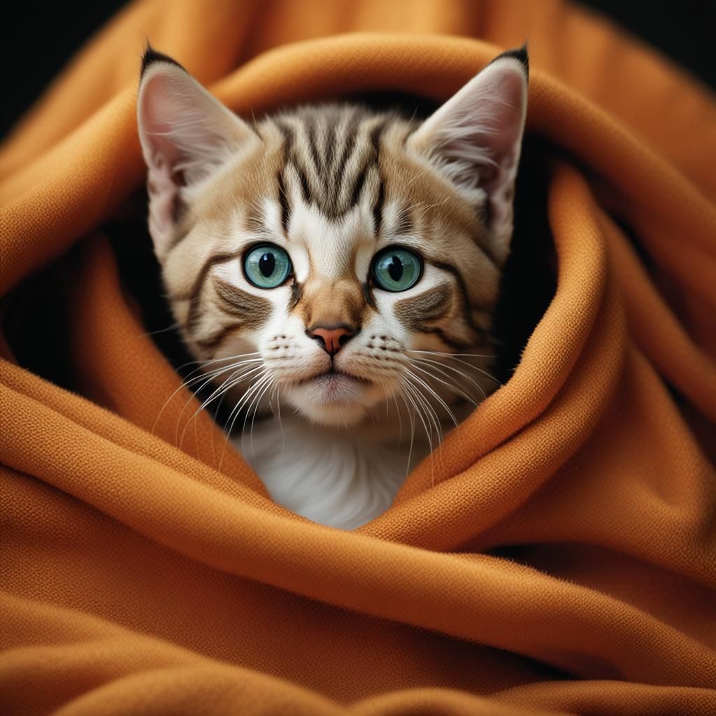 Cozy Baby Cat Portrait in Studio Lighting