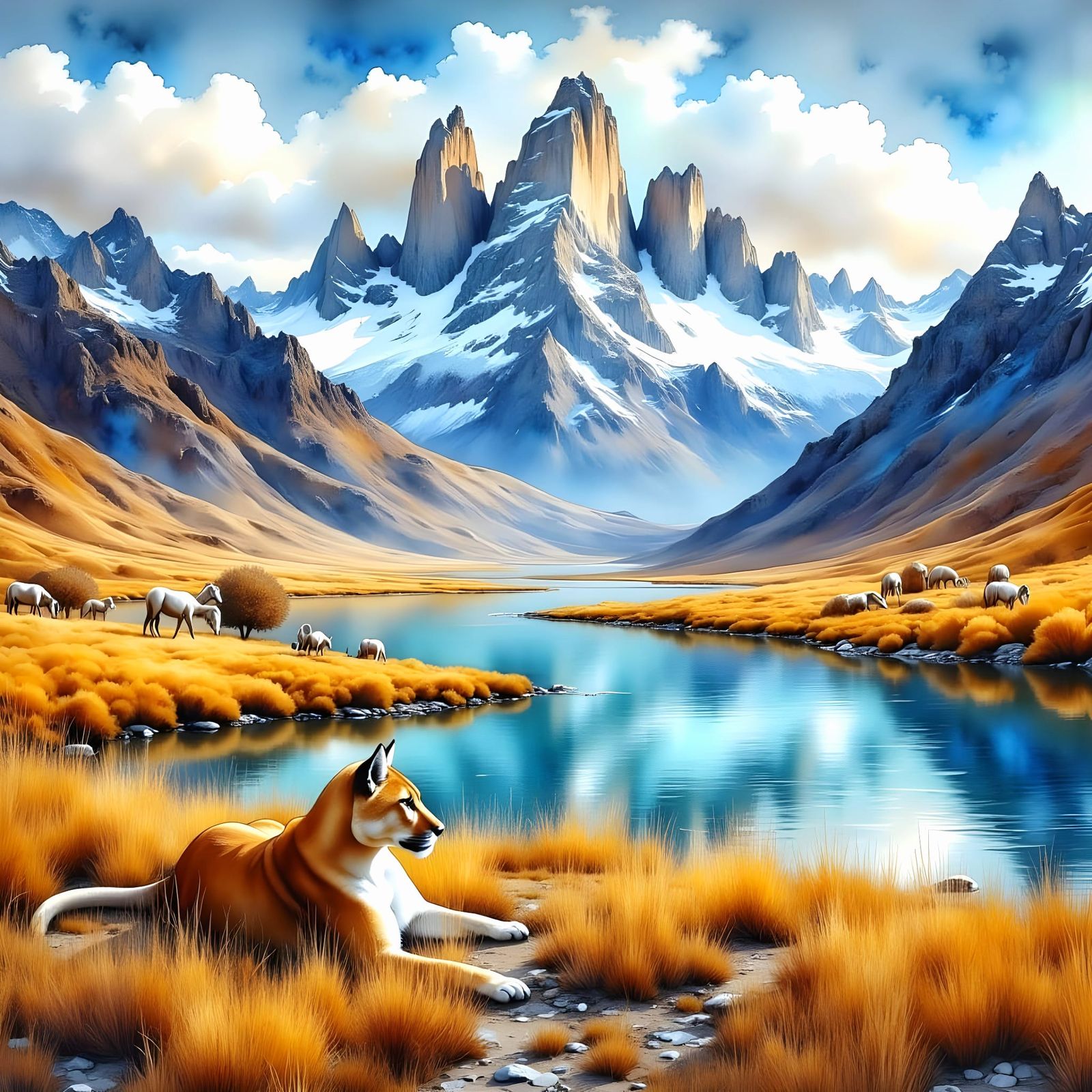 Golden Puma in Pristine Torres del Paine Landscape