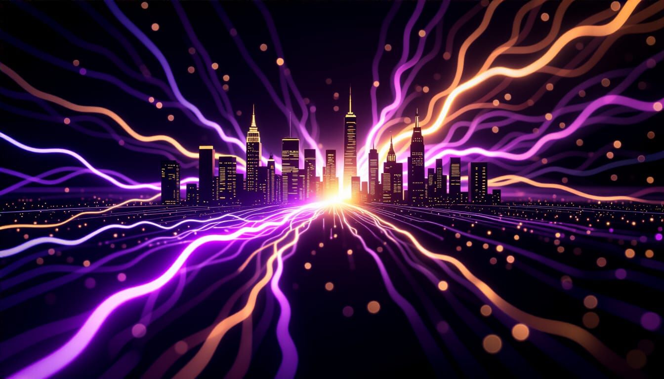 Electric Cityscape: Purple and Gold Energy