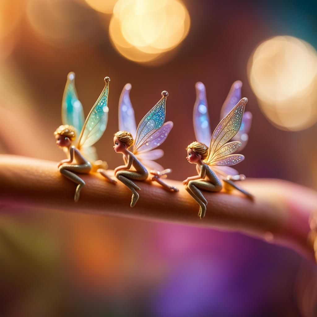 Delicate Fairies Perched on a Finger in Macro