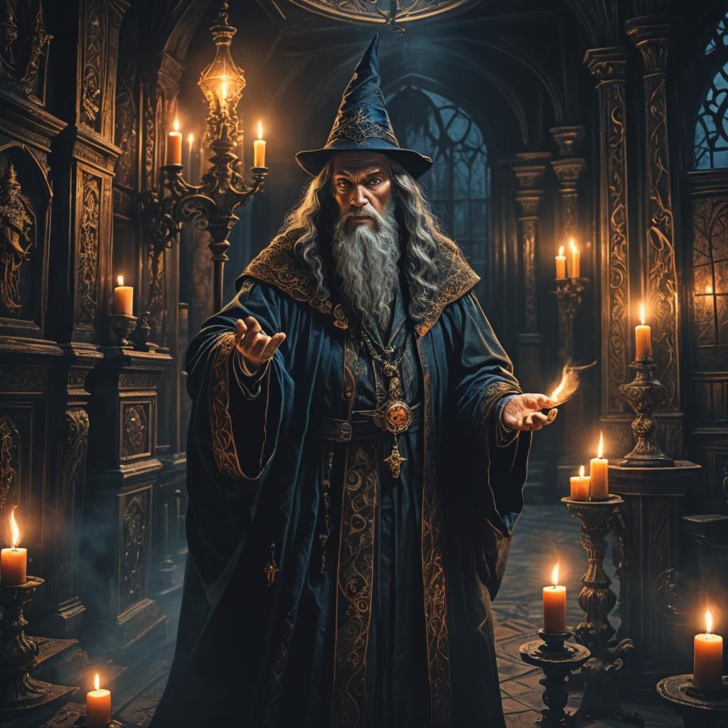 Mystical Wizard Casting Spell in Victorian Style