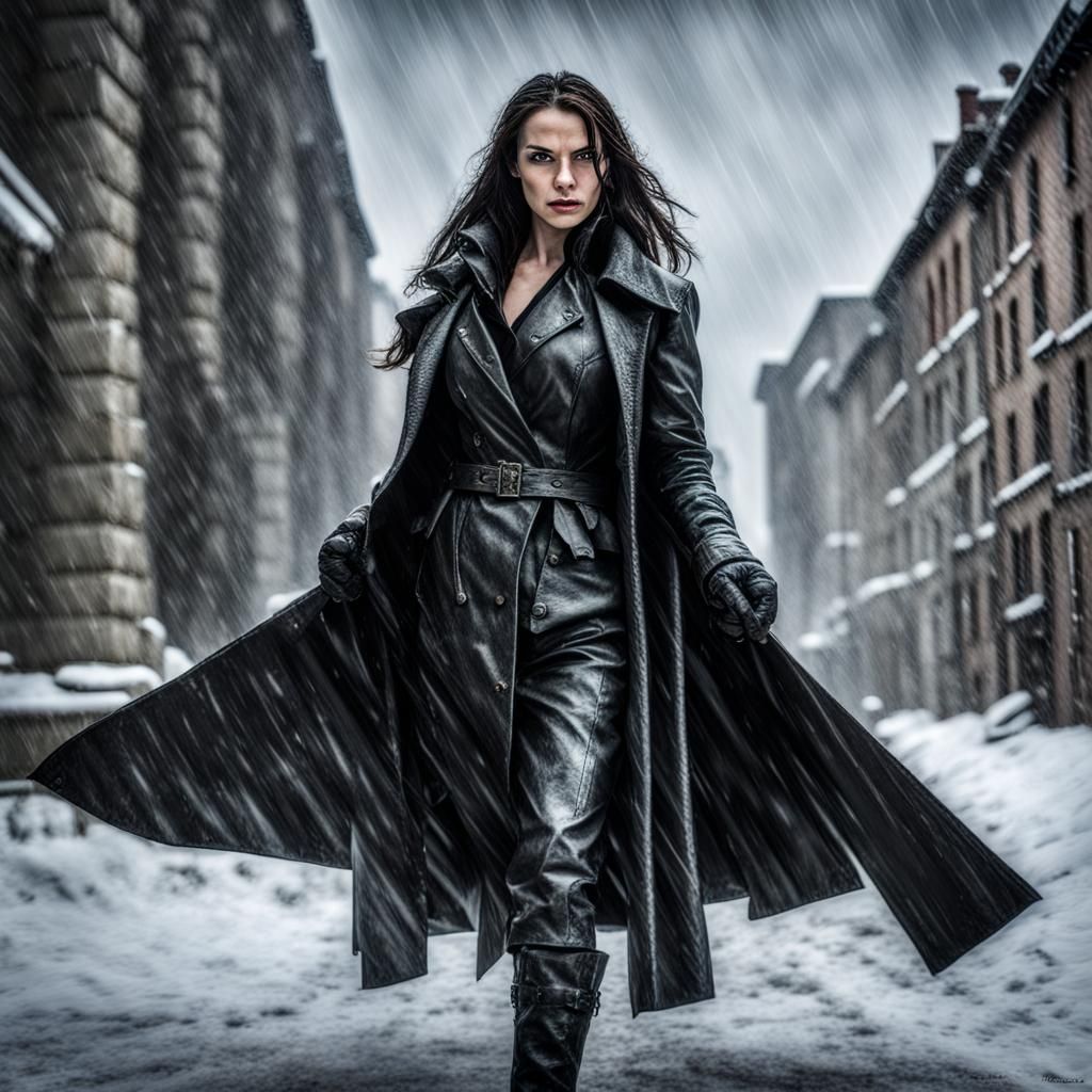 Talia al Ghul in Snow Storm: Hyperrealistic Image
