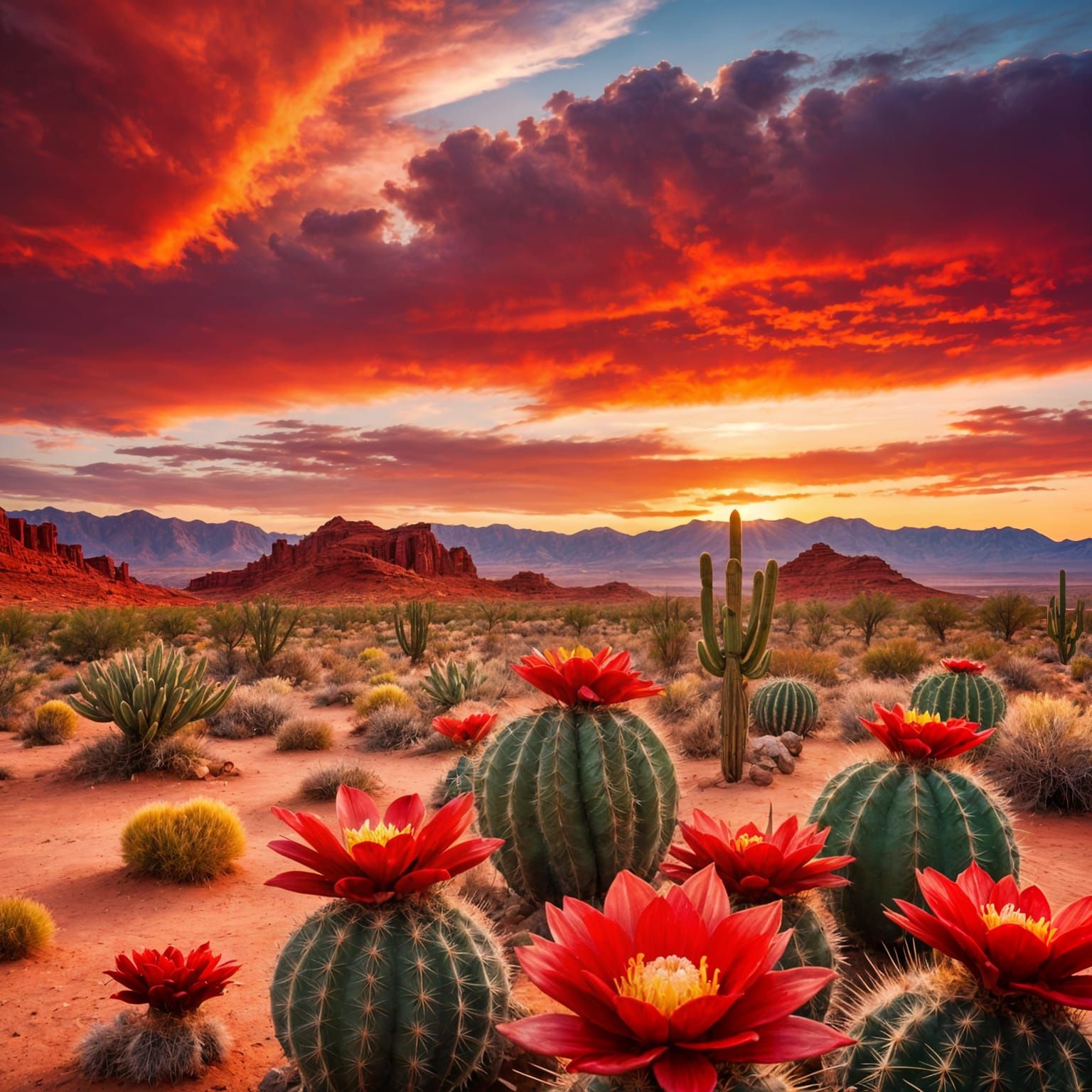 Fiery Sunset Over Utah Desert Landscape