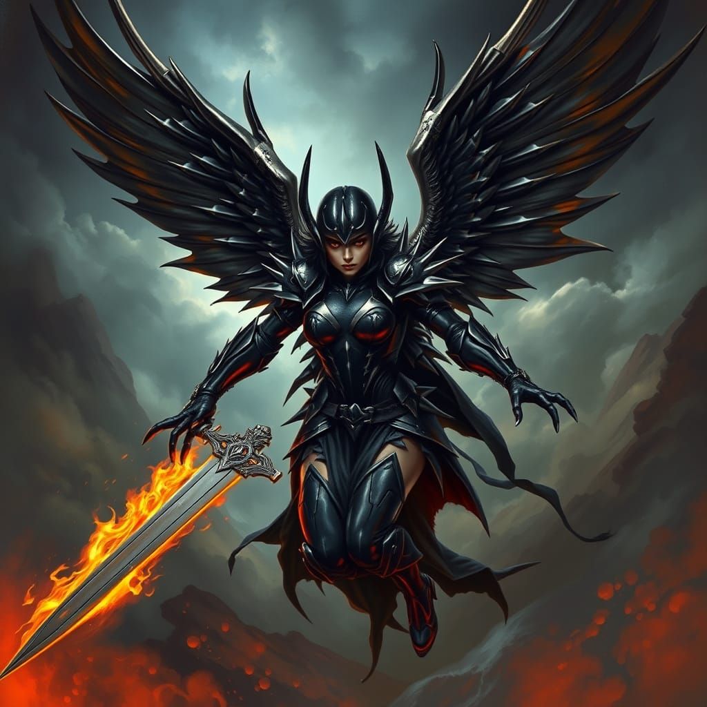 Gothic Metal Angel Descends from Stormy Heavens