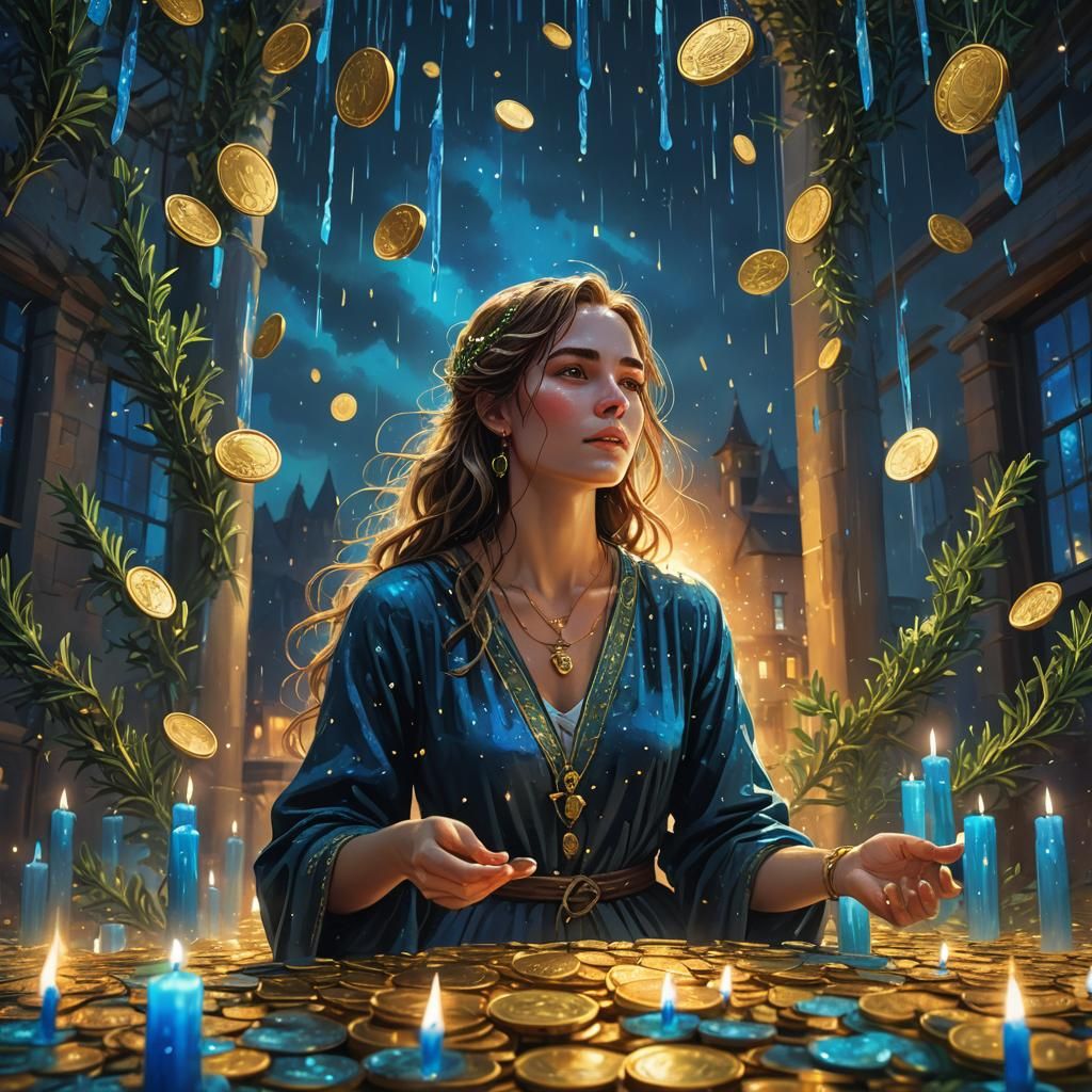 Woman Bathed in Coins, Candles, and Rosemary