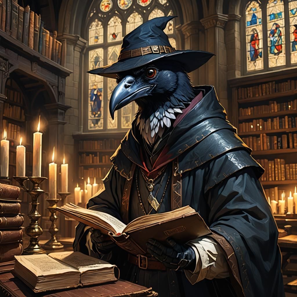 Kenku Scholar in Cathedral Library: Old Masters Style