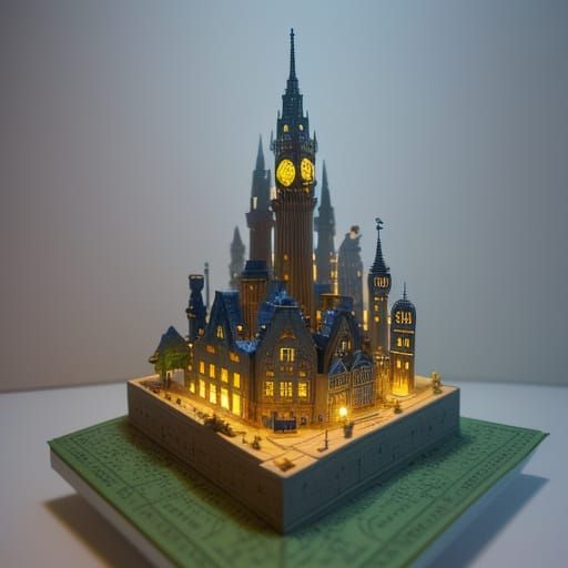 Whimsical Paper Character in Miniature City