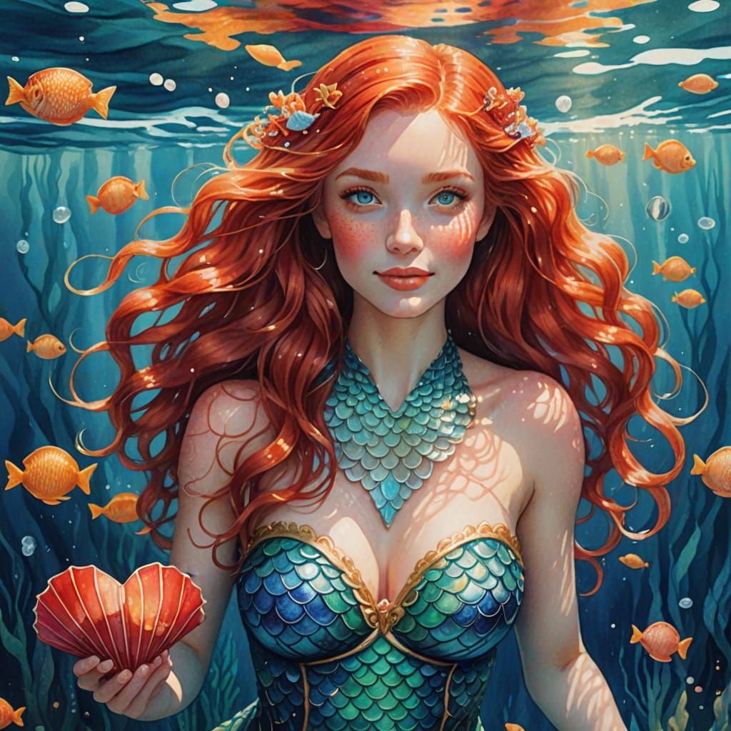 Enchanted Mermaid in Whimsical Watercolor Wonderland