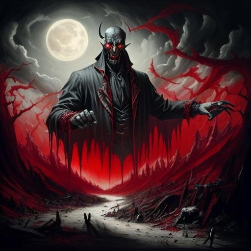 Terrifying Vampire in 1800s Oil Painting Style