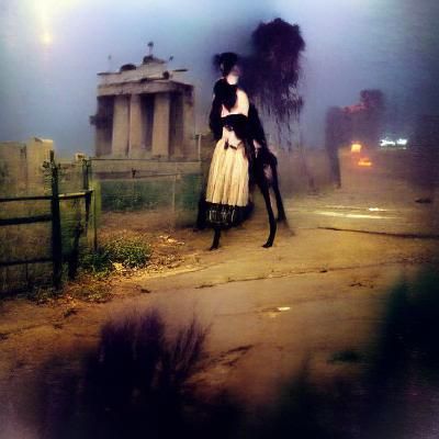 Victorian Goth Zombie in City at Night