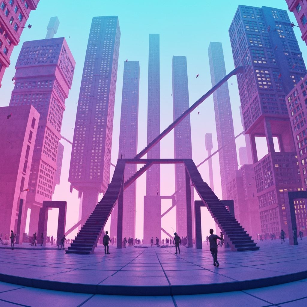 Surreal Landscape with Impossible Structures in 8k