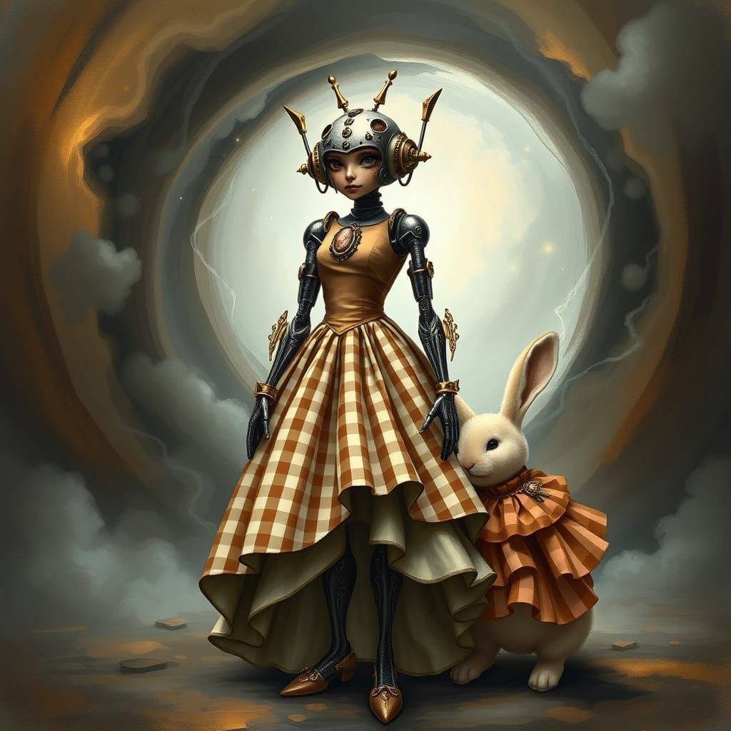 Mechadroid Goddess in Whimsical Steampunk Wonderland