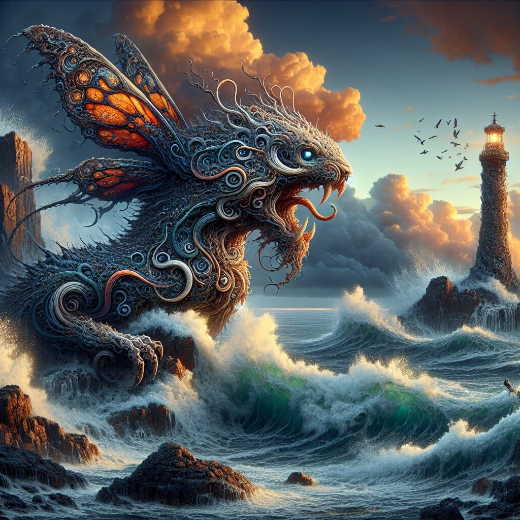 Seal Dragon Butterfly Hybrid on Ocean Rocks