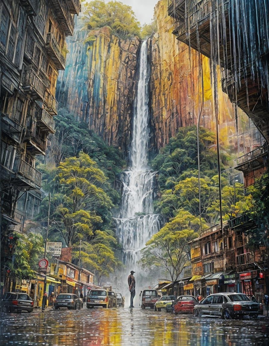 Venezuelan Waterfall in Intricate Graffiti Art Style
