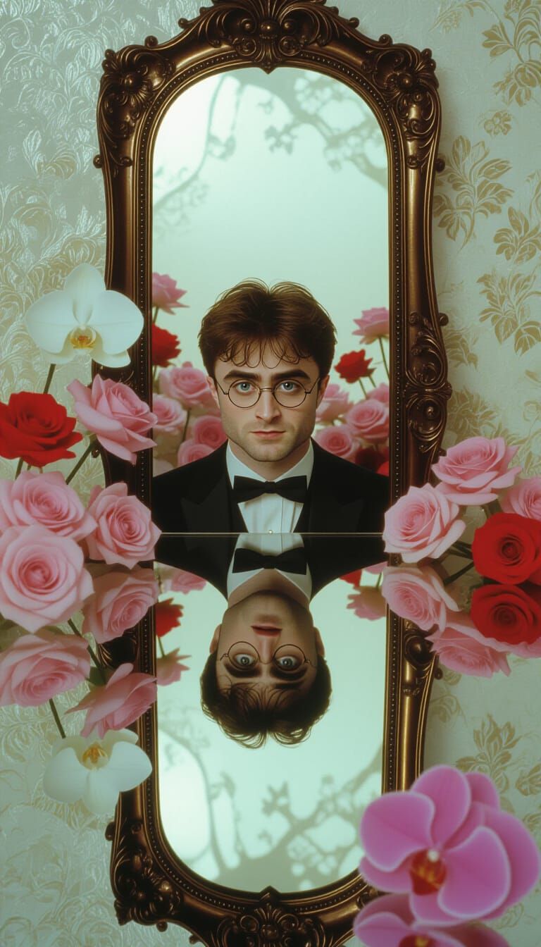 Cinematic Portrait Reflected in Ornate Mirrors