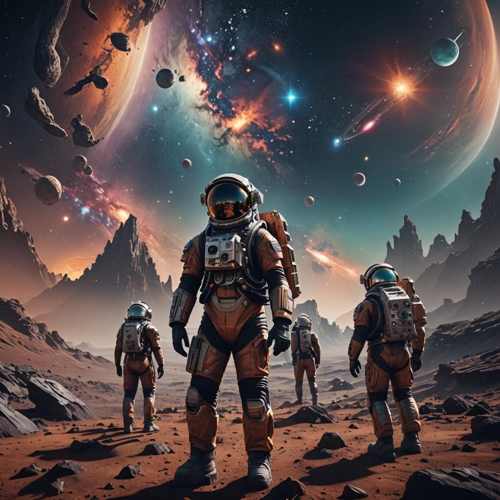 Astronauts Explore Galaxy on Alien Planet