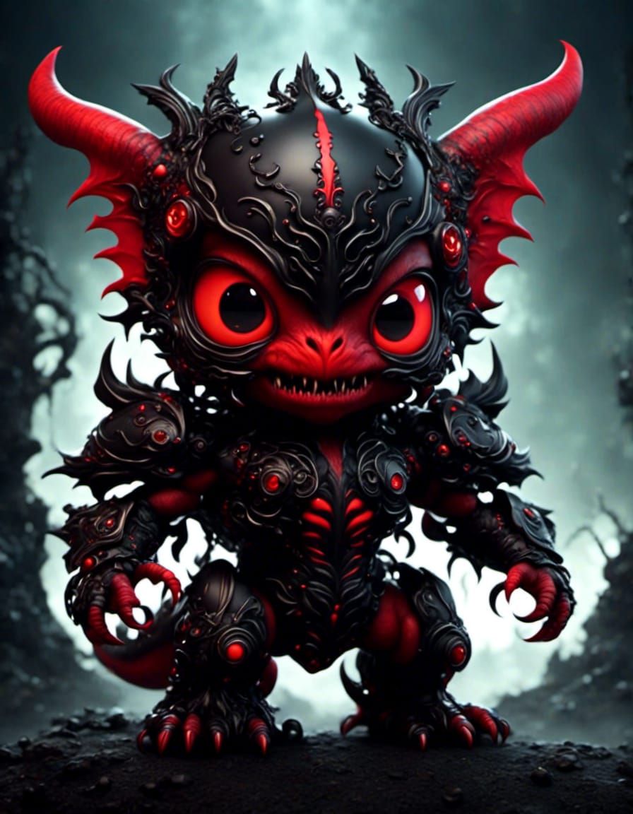 Dark Chibi Monster in Black and Red