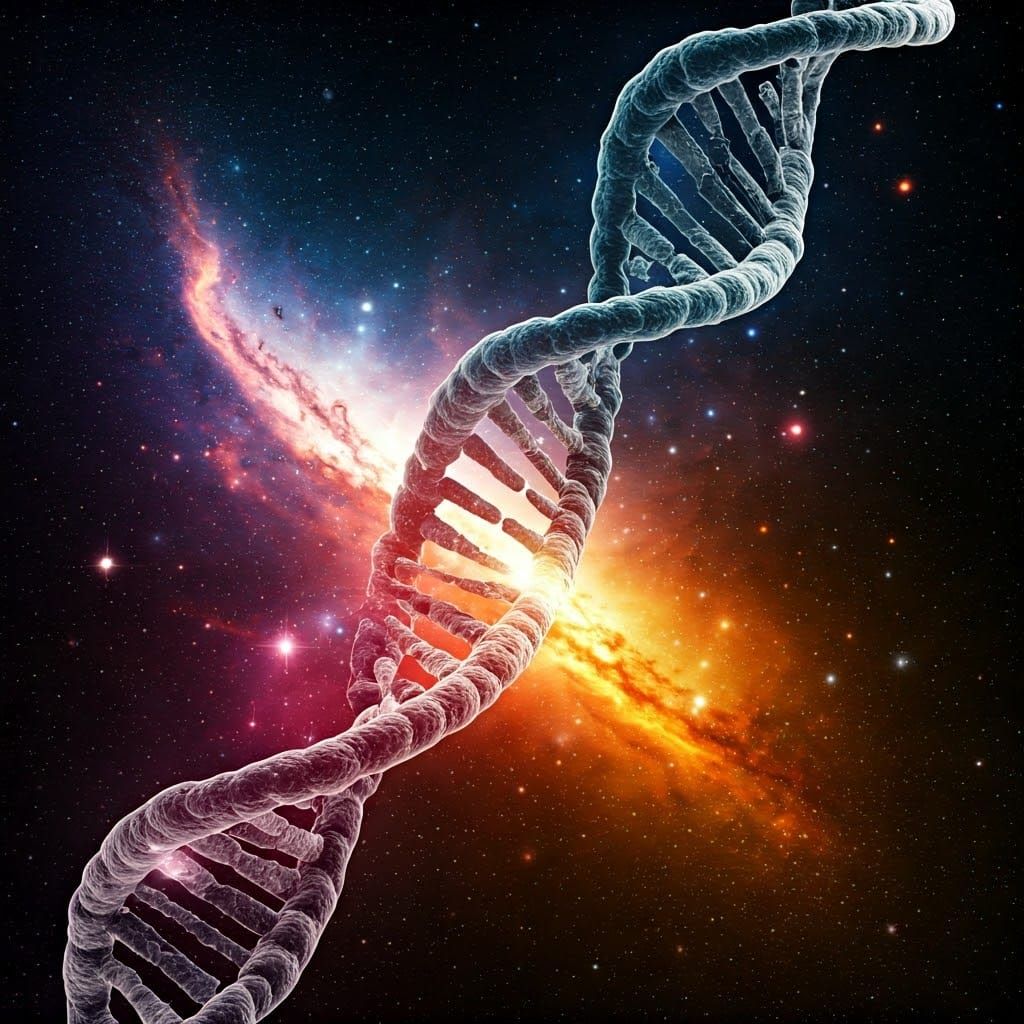 DNA Helix in Starry Galaxy: Futuristic Art