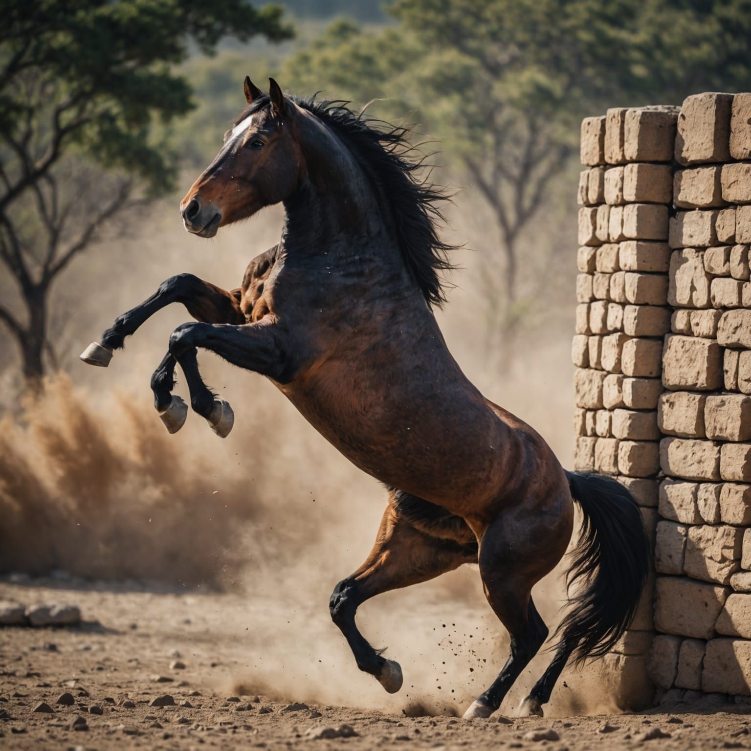 Powerful Wild Horse Jumps Over Wall