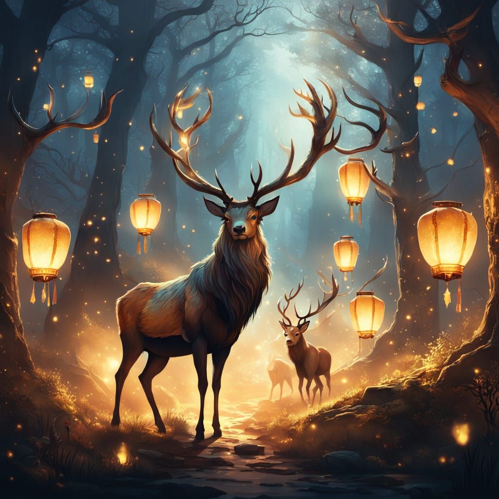 Mystical Antlered Giant Lights Lanterns: Concept Art